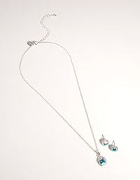 Silver Square Cut Diamante Necklace & Earrings - link has visual effect only