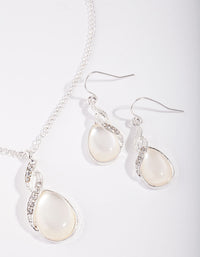 Silver Teardrop Cat Eye Necklace & Earrings Set - link has visual effect only