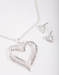 Silver Diamante Twist Heart Necklace Earrings - link has visual effect only