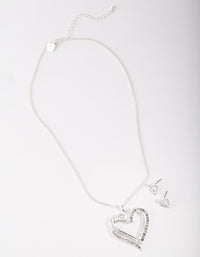 Silver Diamante Twist Heart Necklace Earrings - link has visual effect only