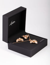 Gold Floral Cat Eye Necklace & Earrings Set - link has visual effect only