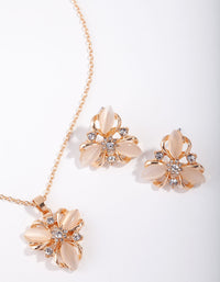 Gold Floral Cat Eye Necklace & Earrings Set - link has visual effect only
