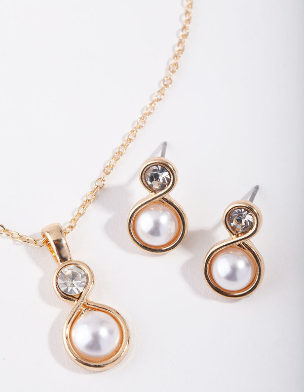 Gold Mini Twist Pearl Necklace & Earrings Set