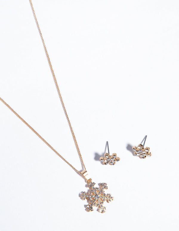 Gold Snowflake Necklace & Earrings Set