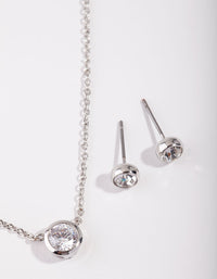 Rhodium Circle Diamante Pendant Necklace & Earrings Set - link has visual effect only