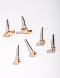 Gold Lightening Bolt & Diamante Stud Earring Pack - link has visual effect only