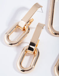 Gold Pack Rectangle Link & Hoop Earring - link has visual effect only