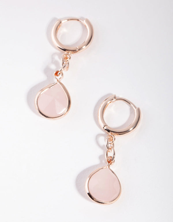 Rose Gold Mini Stone Drop Huggie Earrings
