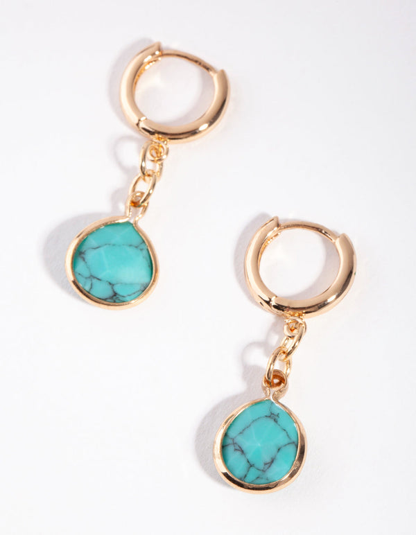 Gold Mini Stone Drop Huggie Earrings