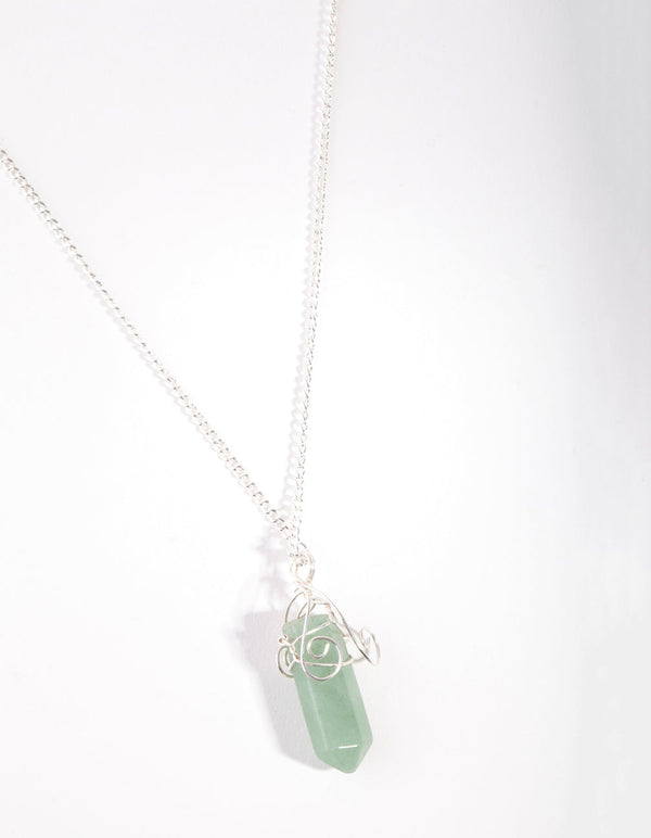Silver Curled Wrap Green Shard Necklace