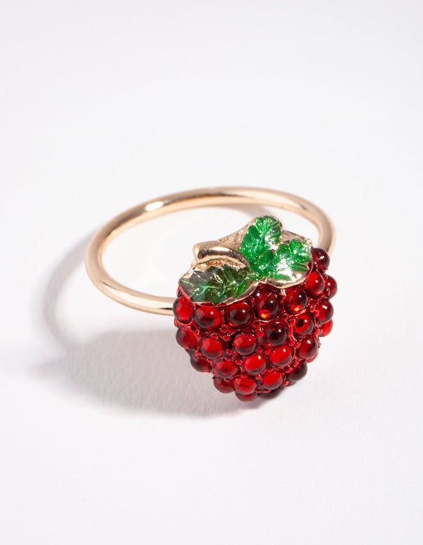 Gold Diamante Strawberry Ring