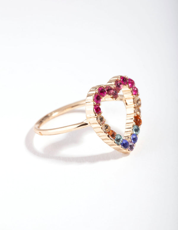 Gold Rainbow Cut Out Heart Ring