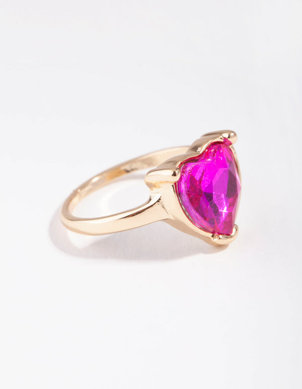 Gold Diamante Pink Heart Ring