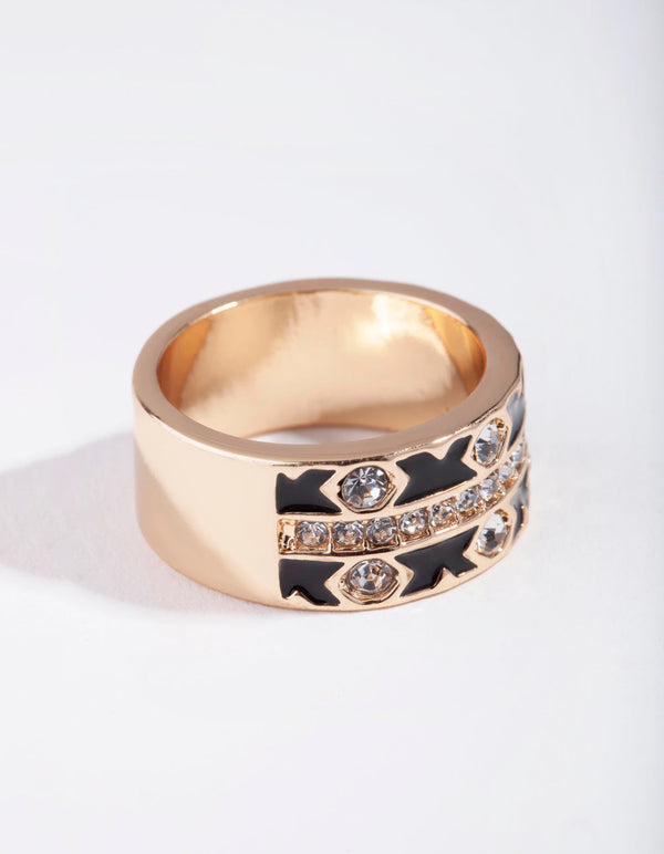 Gold Cross Enamel Diamante Ring