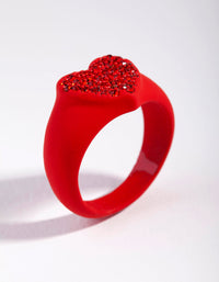 Matte Red Diamante Heart Ring - link has visual effect only