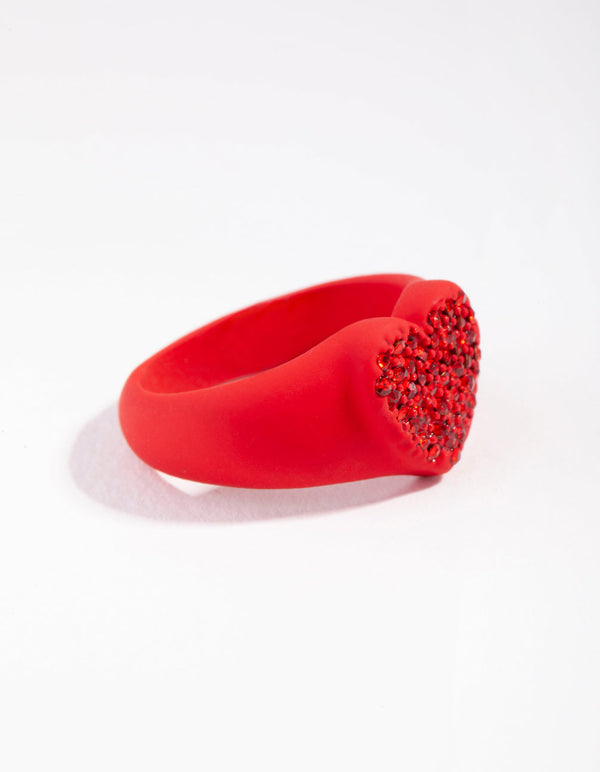 Matte Red Diamante Heart Ring