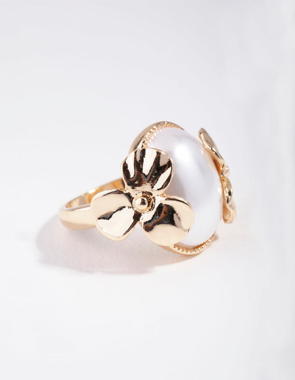 Gold Pearly Flower Ring