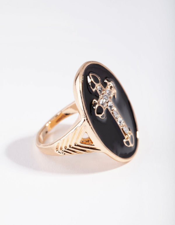 Gold Shield Cross Ring