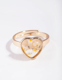 Gold Painted Yellow Daisy Heart Ring - link has visual effect only