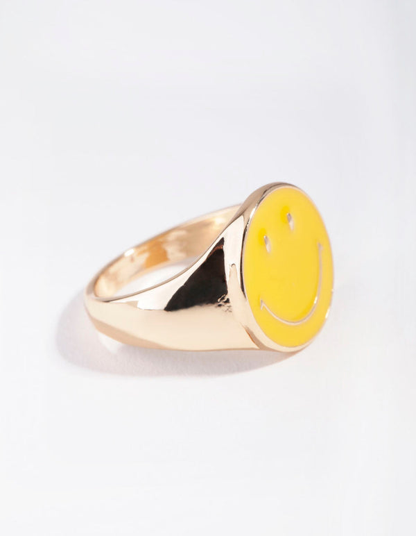 Gold Yellow Smiley Face Ring