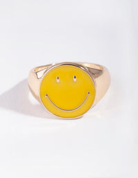 Gold Yellow Smiley Face Ring - link has visual effect only