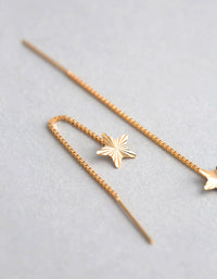9ct Gold Diamond Cut Star Box Chain Threader Earrings - link has visual effect only