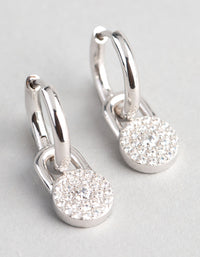 Sterling Silver Round Pave Disc Huggie Earrings - link has visual effect only