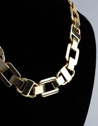18ct Gold Plated Brass Statement Square Chain Link Collar Necklace - link has visual effect only