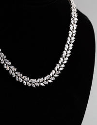 Rhodium Cubic Zirconia Statement Navette Stone Necklace - link has visual effect only