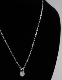 Sterling Silver Pave Padlock Oval Chain Necklace - link has visual effect only