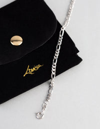 Sterling Silver Figaro Chain Bracelet - link has visual effect only