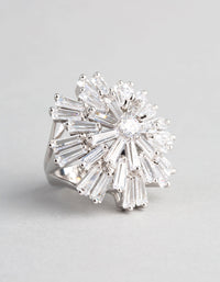 Rhodium Cubic Zirconia Statement Starbust Cocktail Ring - link has visual effect only