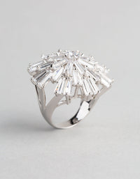 Rhodium Cubic Zirconia Statement Starbust Cocktail Ring - link has visual effect only