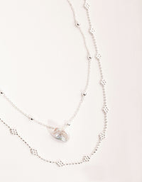 Silver Plated Mini Flower Ball & Pearl Drop Necklace - link has visual effect only