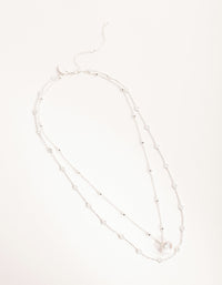 Silver Plated Mini Flower Ball & Pearl Drop Necklace - link has visual effect only