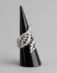 Rhodium Cubic Zirconia Vine Wrap Ring - link has visual effect only