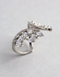 Rhodium Cubic Zirconia V Shape Ring - link has visual effect only