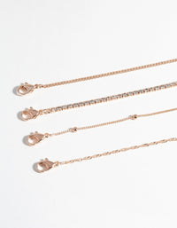 Rose Gold Diamante Twist Bracelet & Anklet 4-Pack Set - link has visual effect only