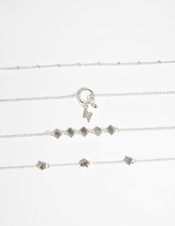 Silver Roses Bracelet & Anklet 4-Pack Set