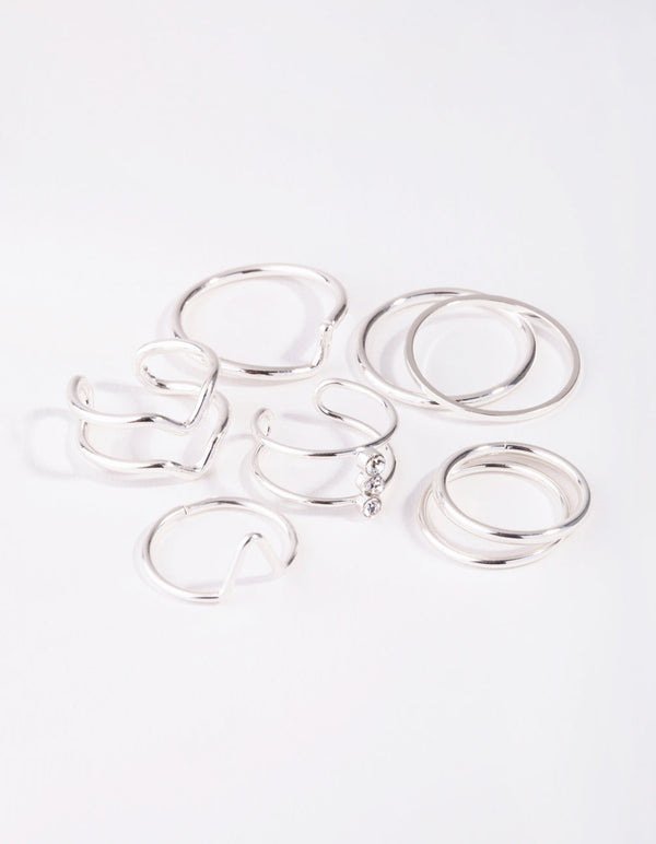 Silver Multi Band 8-Pack Rings
