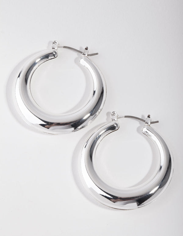 Silver Basic Smooth Hoop Earrings