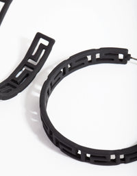 Matte Black Greek Key Hoop Earrings - link has visual effect only