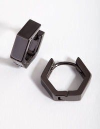 Gunmetal Hexagon Huggie Earrings - link has visual effect only