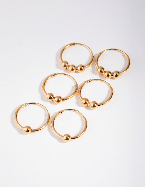 Gold Plated Sterling Silver Multi Ball Hoop Pack Earring