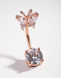 Titanium Rose Gold Cubic Zirconia Butterfly Bellybutton Ring - link has visual effect only