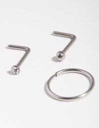 Surgical Steel Rhodium Diamond Nose Ring Pack - link has visual effect only