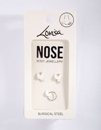 Surgical Steel Rhodium Diamond Nose Ring Pack - link has visual effect only