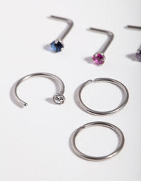 Rhodium Diamante Nose Piercing 6-Pack - link has visual effect only