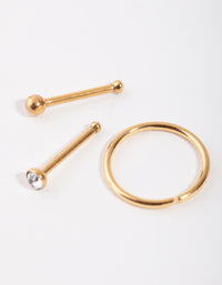 Gold Ball & Diamante Nose Ring & Stud Pack - link has visual effect only