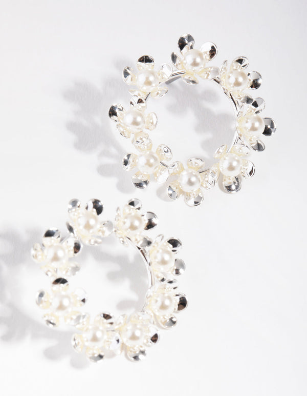 Silver Rose Wreath Stud Earrings